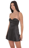 Polka Dot Satin Fit and Flare Dress in Black