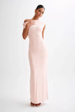 Cassandra Off Shoulder Slinky Maxi Dress Pale Pink