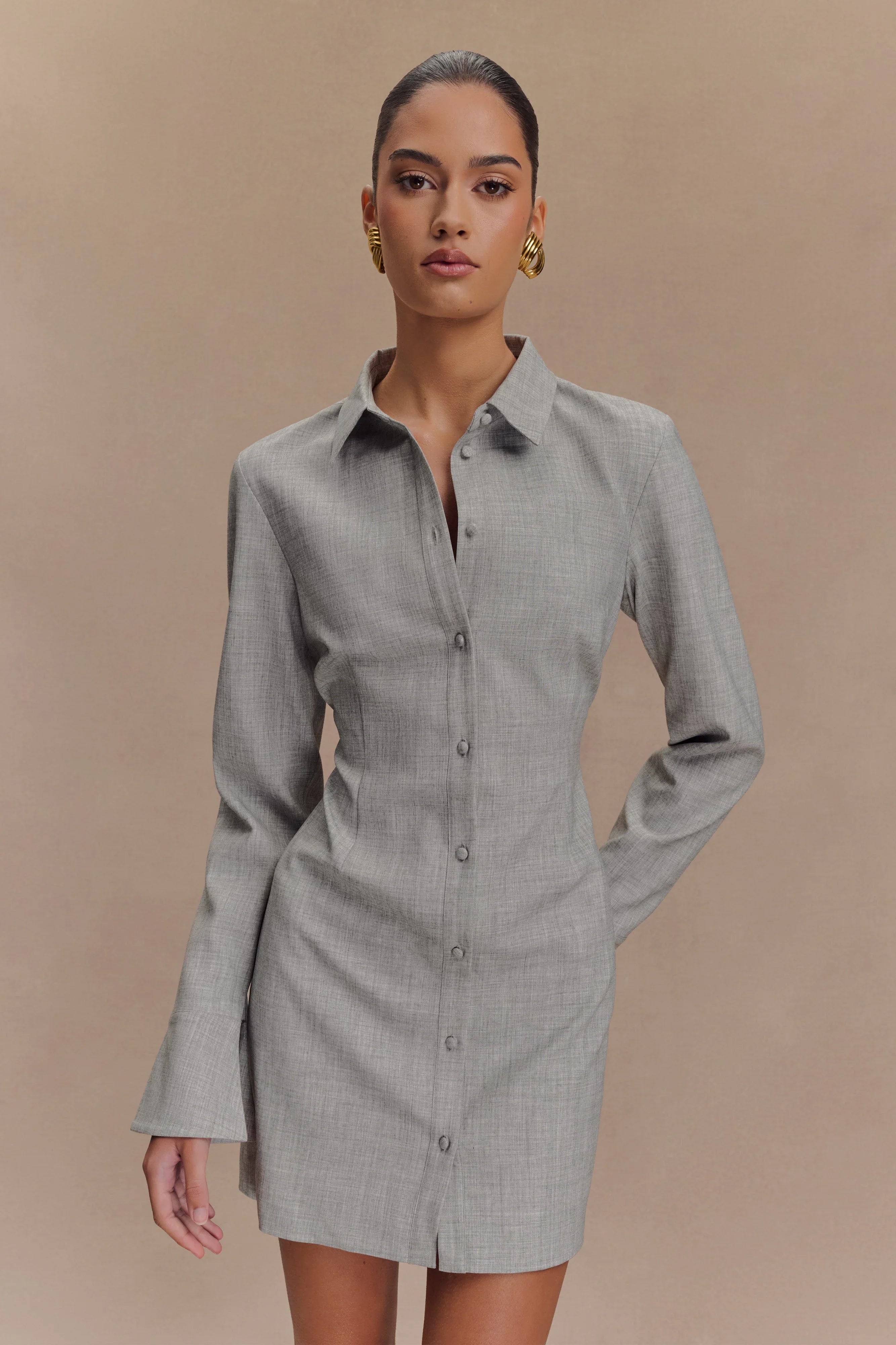 Dorian Fitted Shirt Mini Dress Charcoal Marle