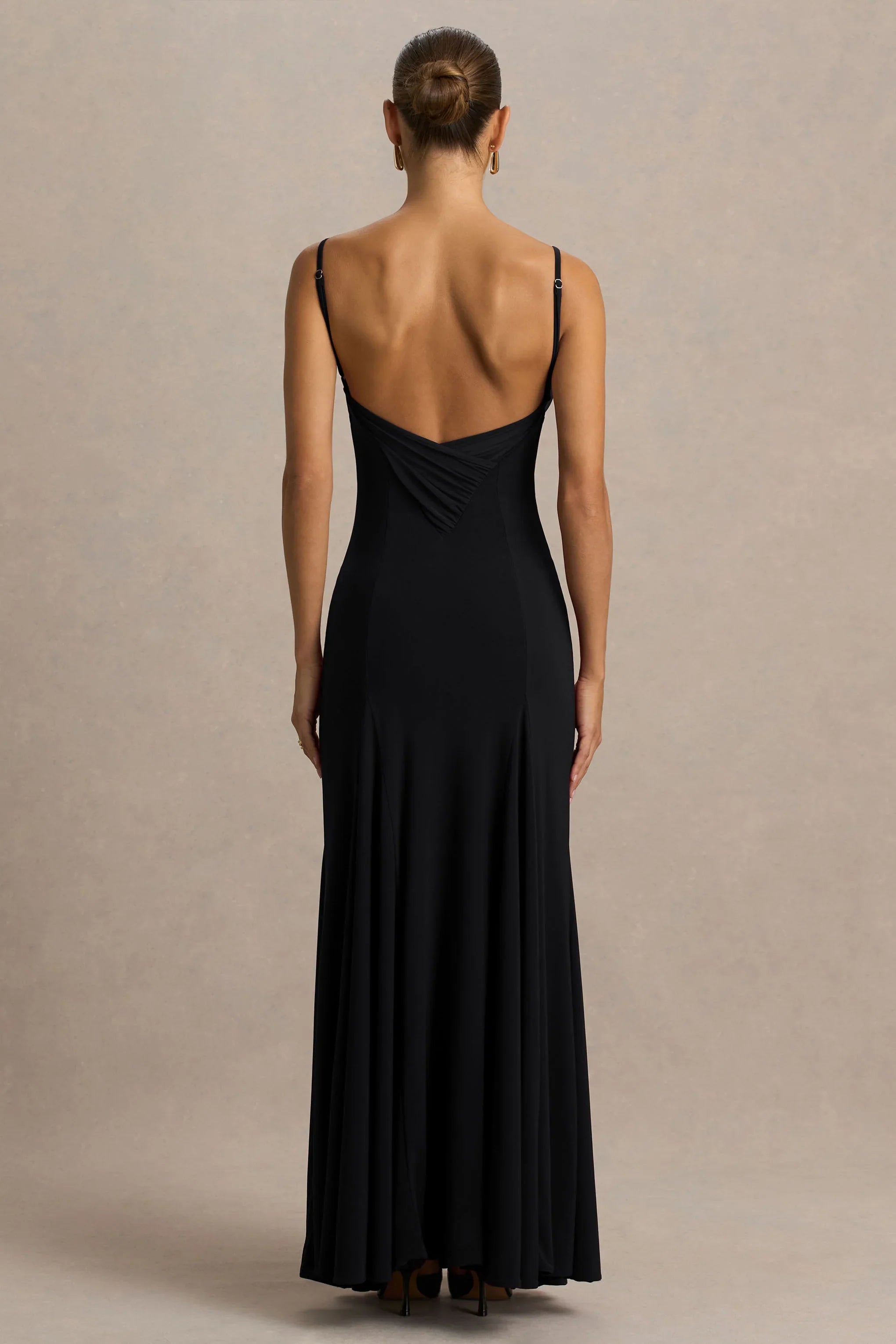 Gabbie Black Cowl Neck Maxi Dress With Mesh Back Detail