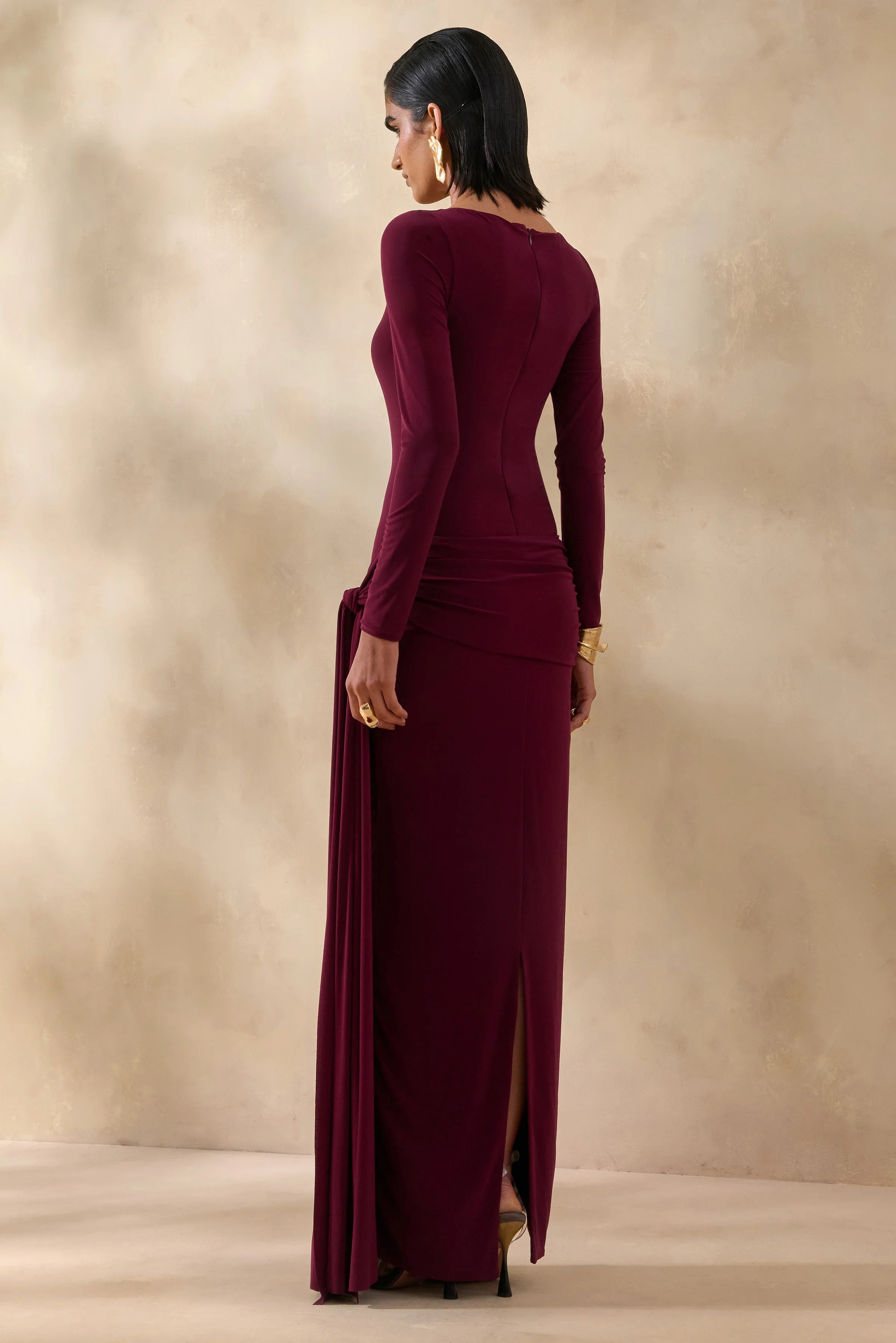 Astrielle Burgundy Wide Neck With Gold Detail And Sash