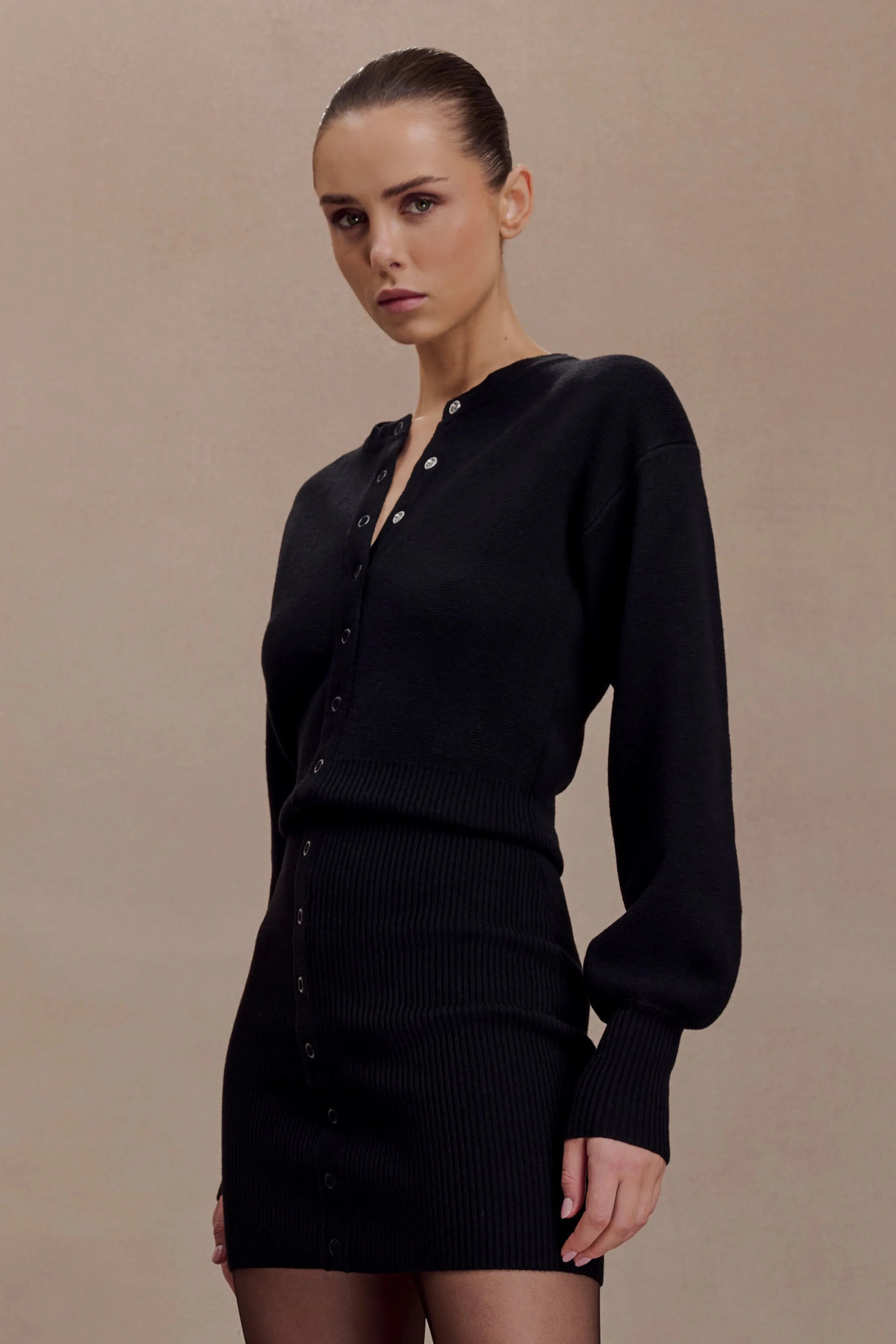 Xaden Wool Mix Knit Mini Dress Black