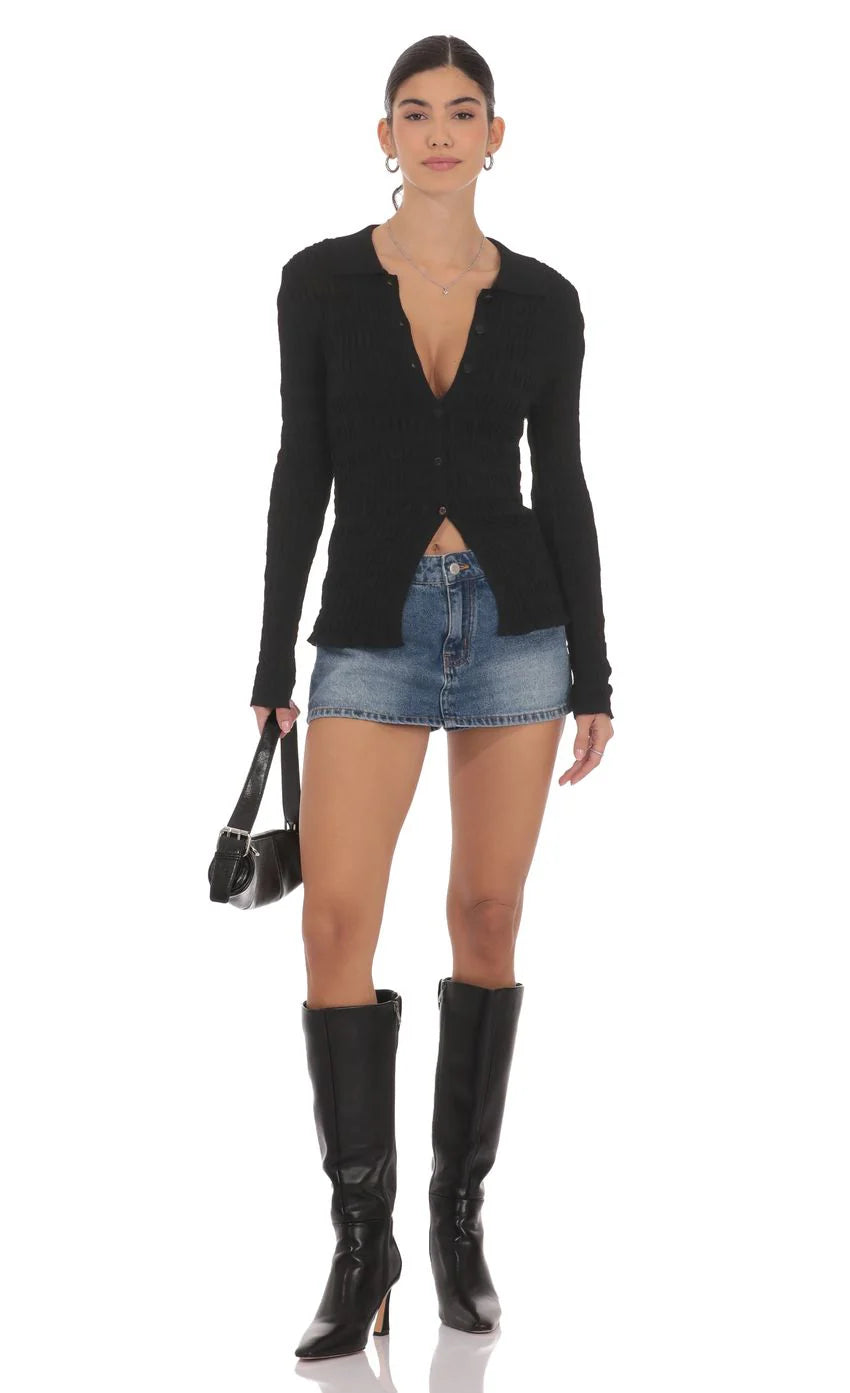 Textured Ribbed Top in Black