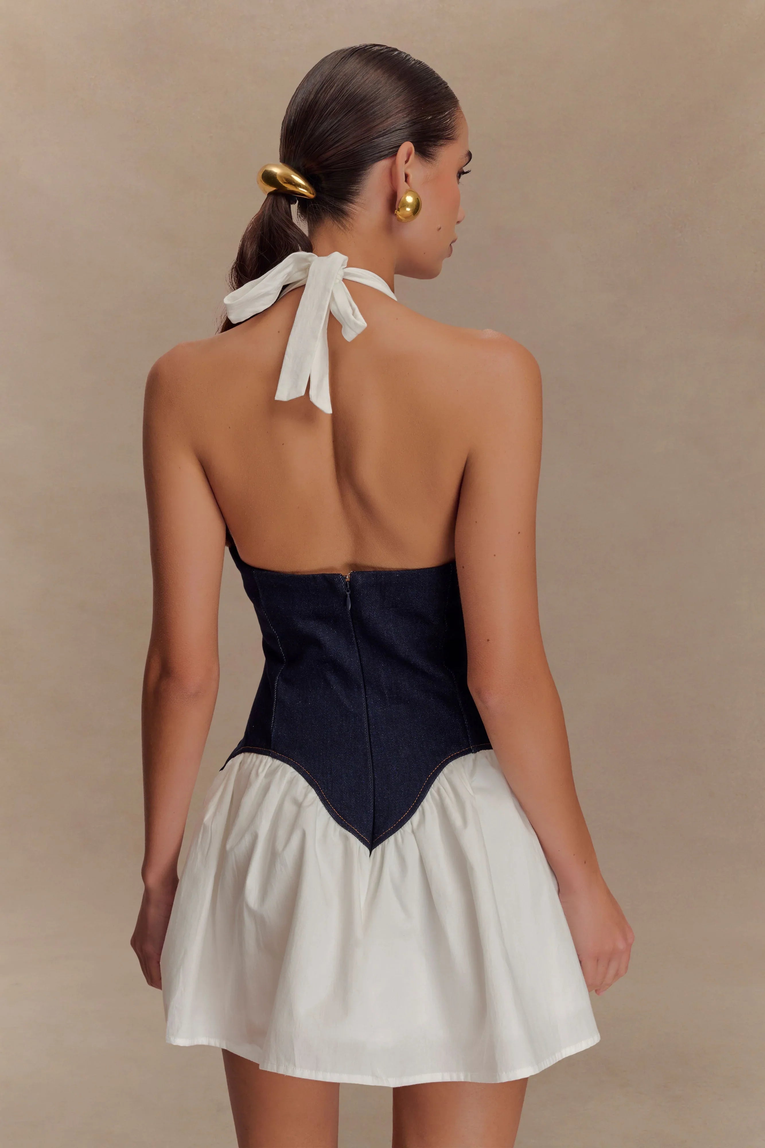 Merlyn Denim Cotton Mini Dress Indigo Blue