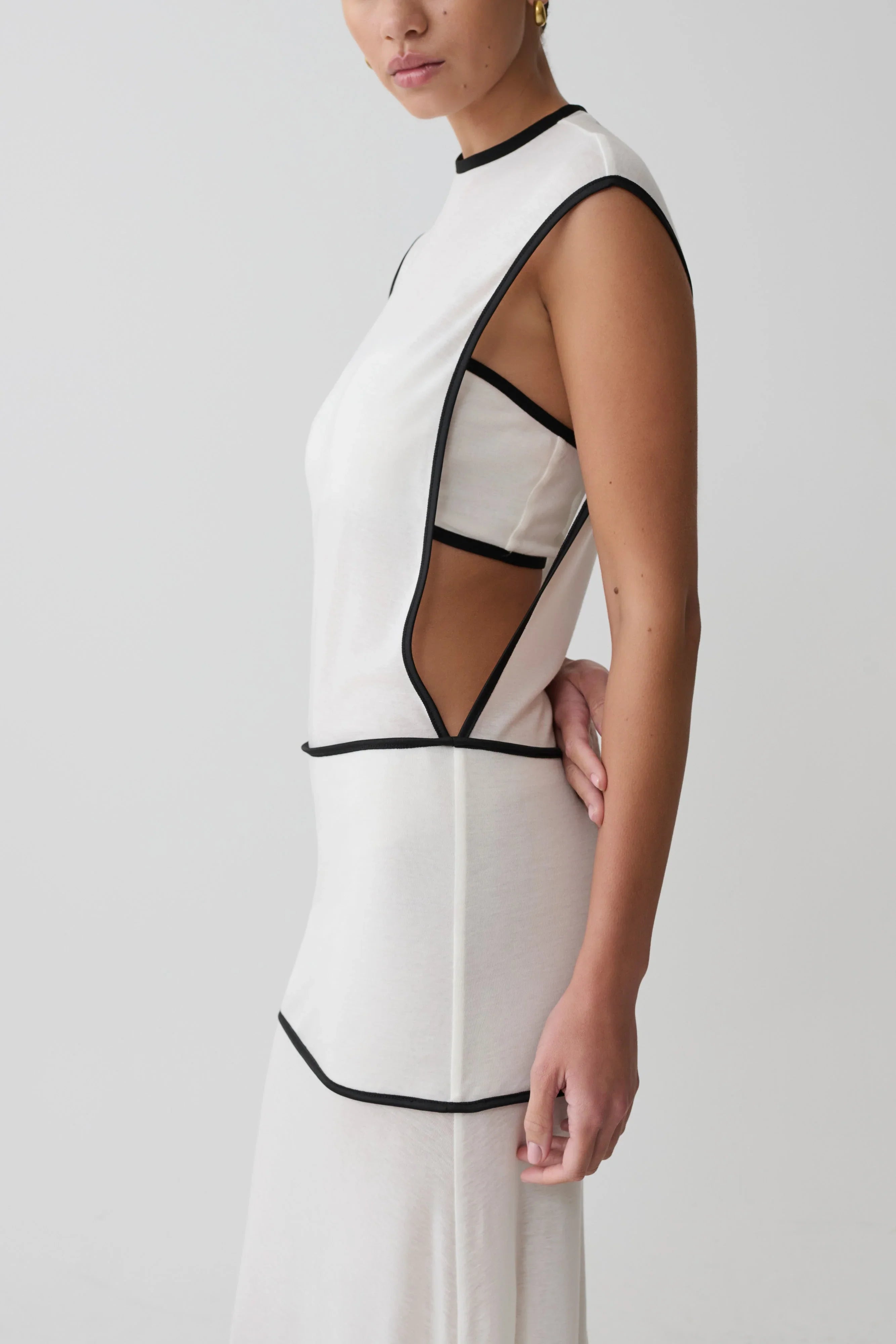 Aris Sleeveless Sheer Maxi Dress Black White