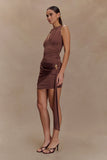 Alicent Slinky Beaded Mini Skirt Chocolate