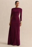 Halina Burgundy High Neck Maxi Dress With Cape Sleeve