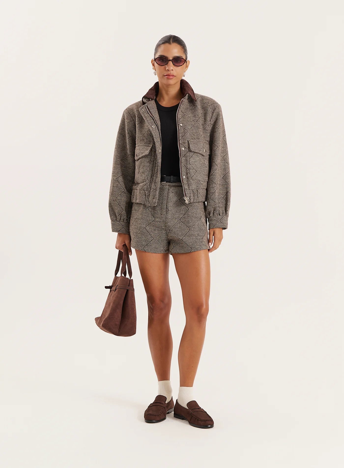 Brown Check Mini Shorts