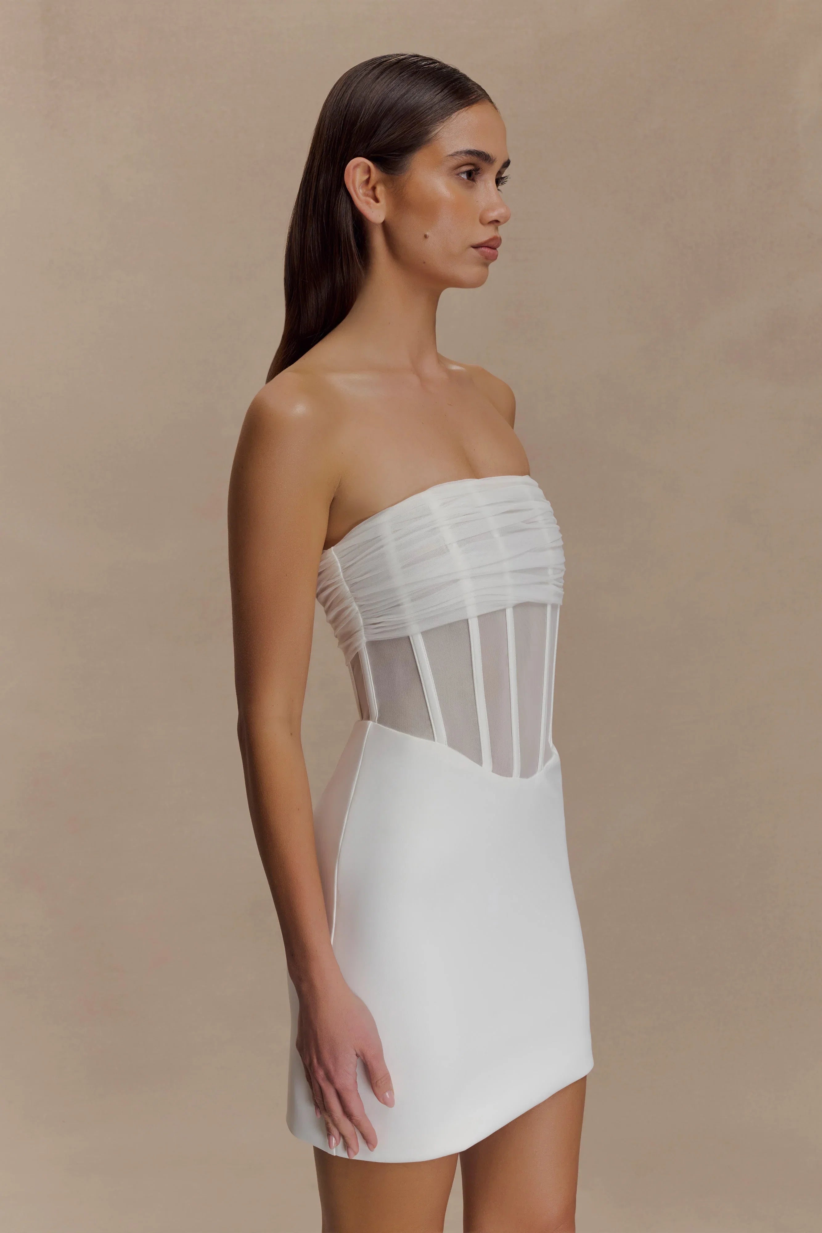 Palmer Mesh Corset Mini Dress Ivory