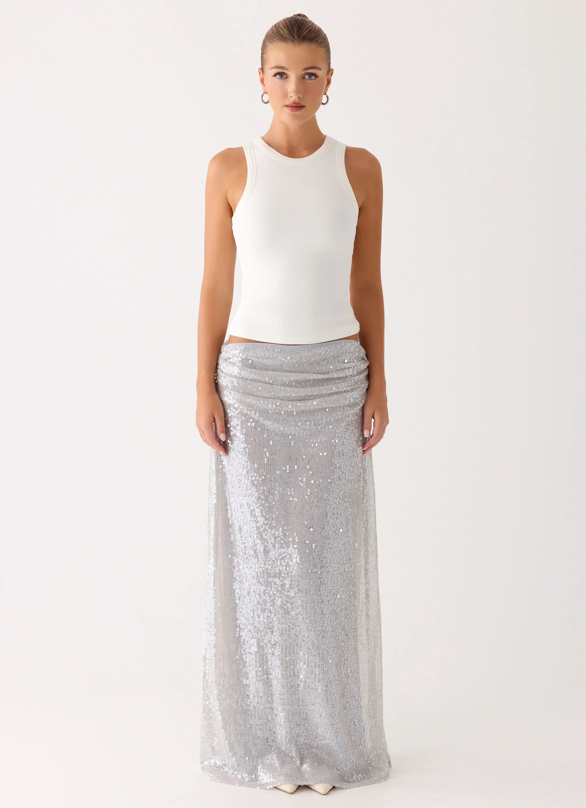 Susie Sequin Maxi Skirt Silver