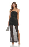 Shimmer Mesh Strapless Maxi Dress in Black