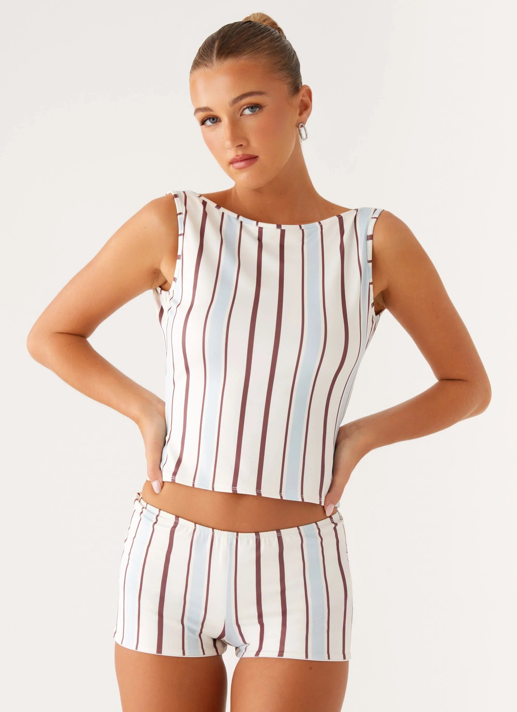 Suns Out Low Rise Mini Shorts Blue Stripe