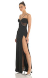 Rhinestone Crepe Cutout Maxi Dress in Black