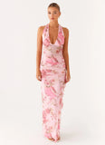 Micca Halter Maxi Dress Pink Floral Print