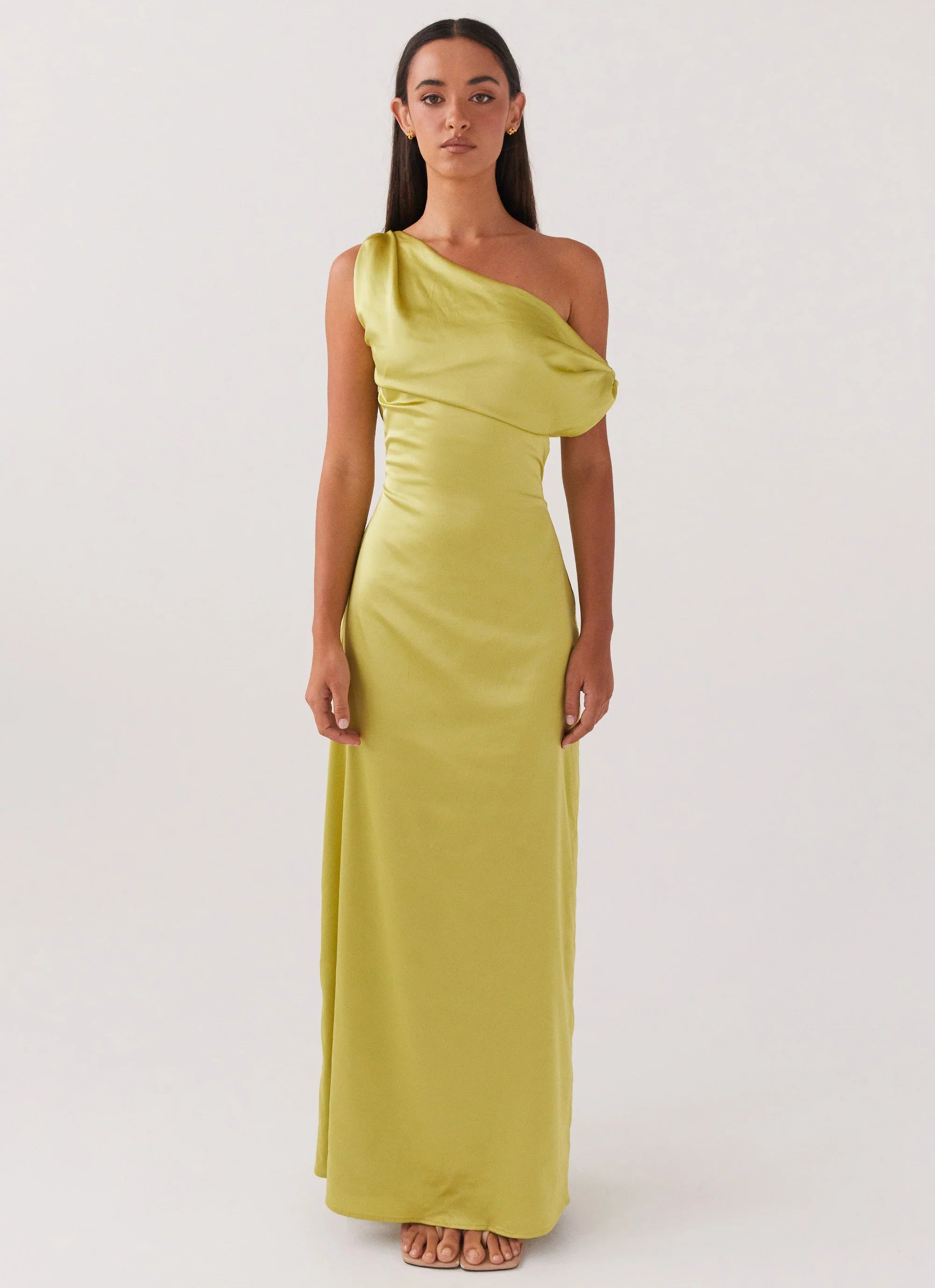 Heart Of Glass Satin Maxi Dress Chartreuse