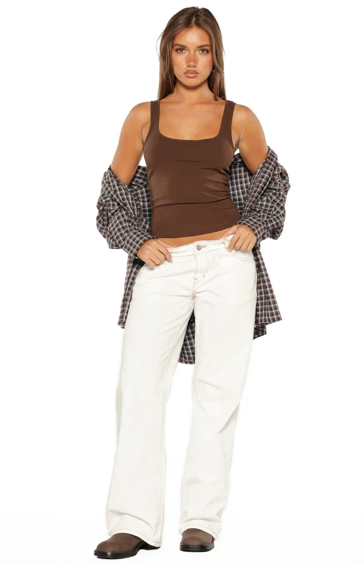 Prue Brown Scoop Neck Tank Top