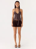 Quiero Backless Top Chocolate Blue Dot