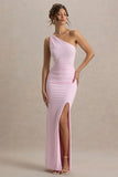 Dressing Up Pink One Shoulder Maxi Dress With Open Back Detail