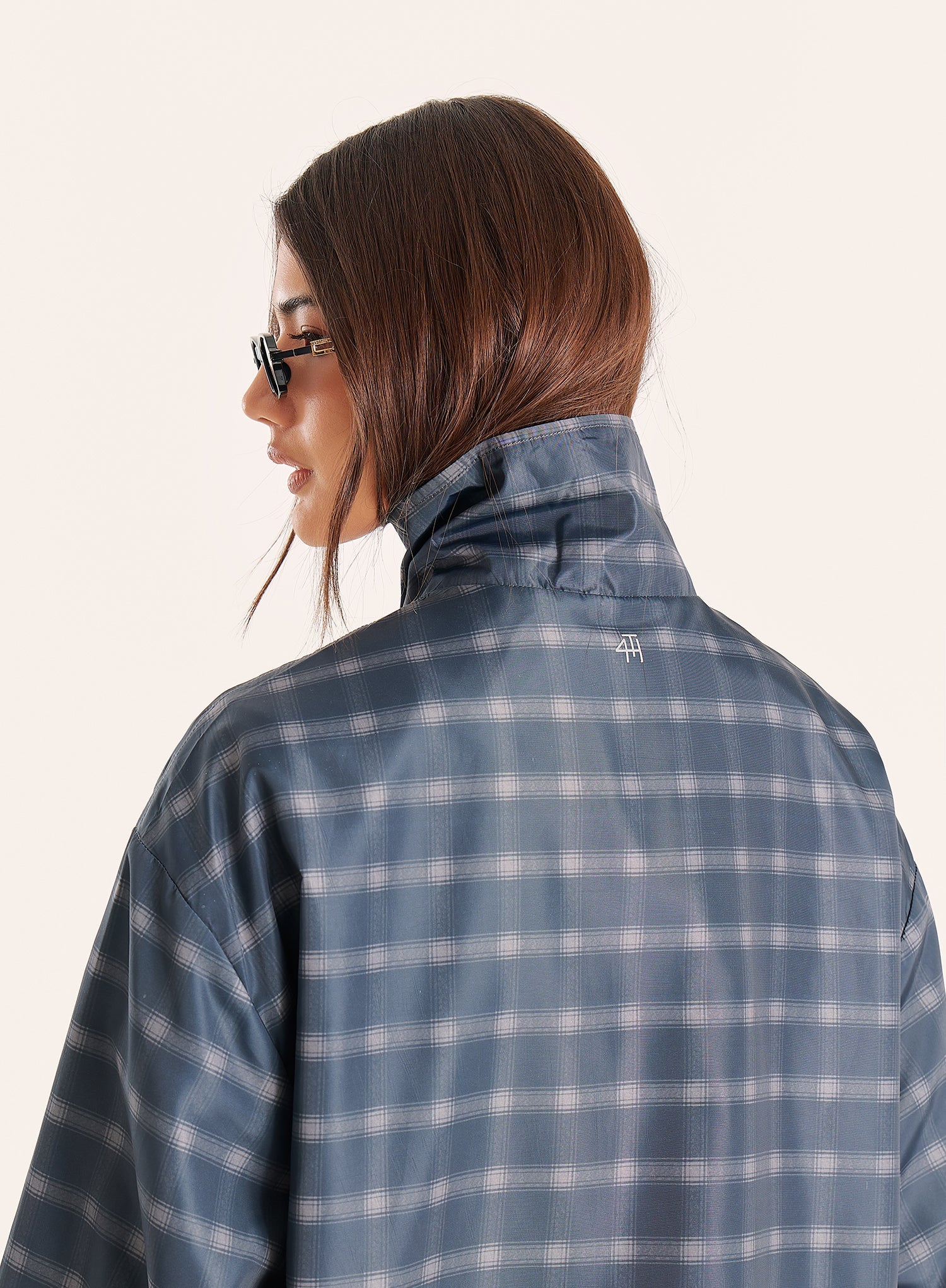 Check Print Funnel Neck Windbreaker Jacket