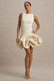 Tamie Stone Boat Neck Ruffled Mini Dress