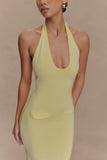 Ovina Halter Neck Knit Midi Dress Lemon