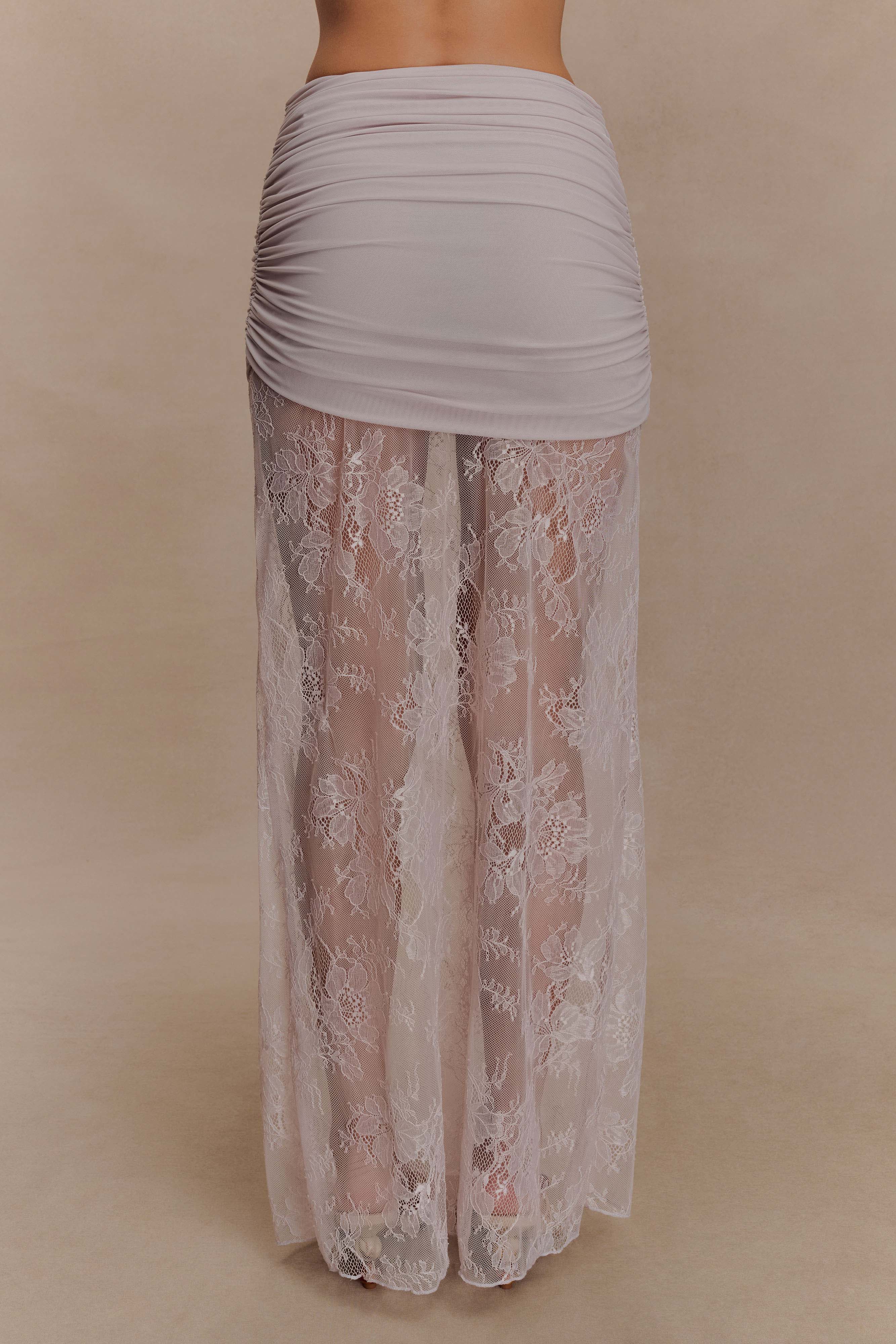 Guinevere Lace And Mesh Maxi Skirt Lilac