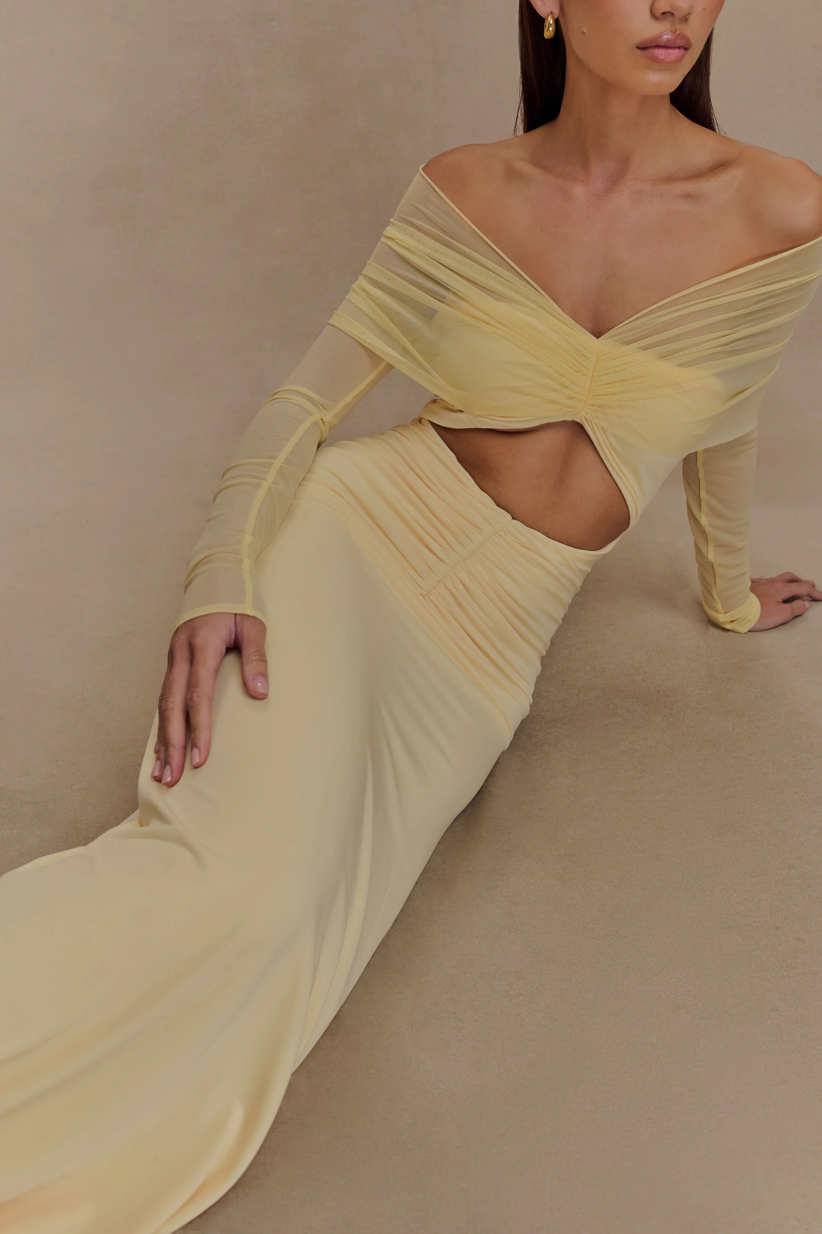 Rafaella Slinky And Mesh Maxi Dress Lemon