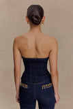 Tully Strapless Topstitch Denim Top Indigo Blue