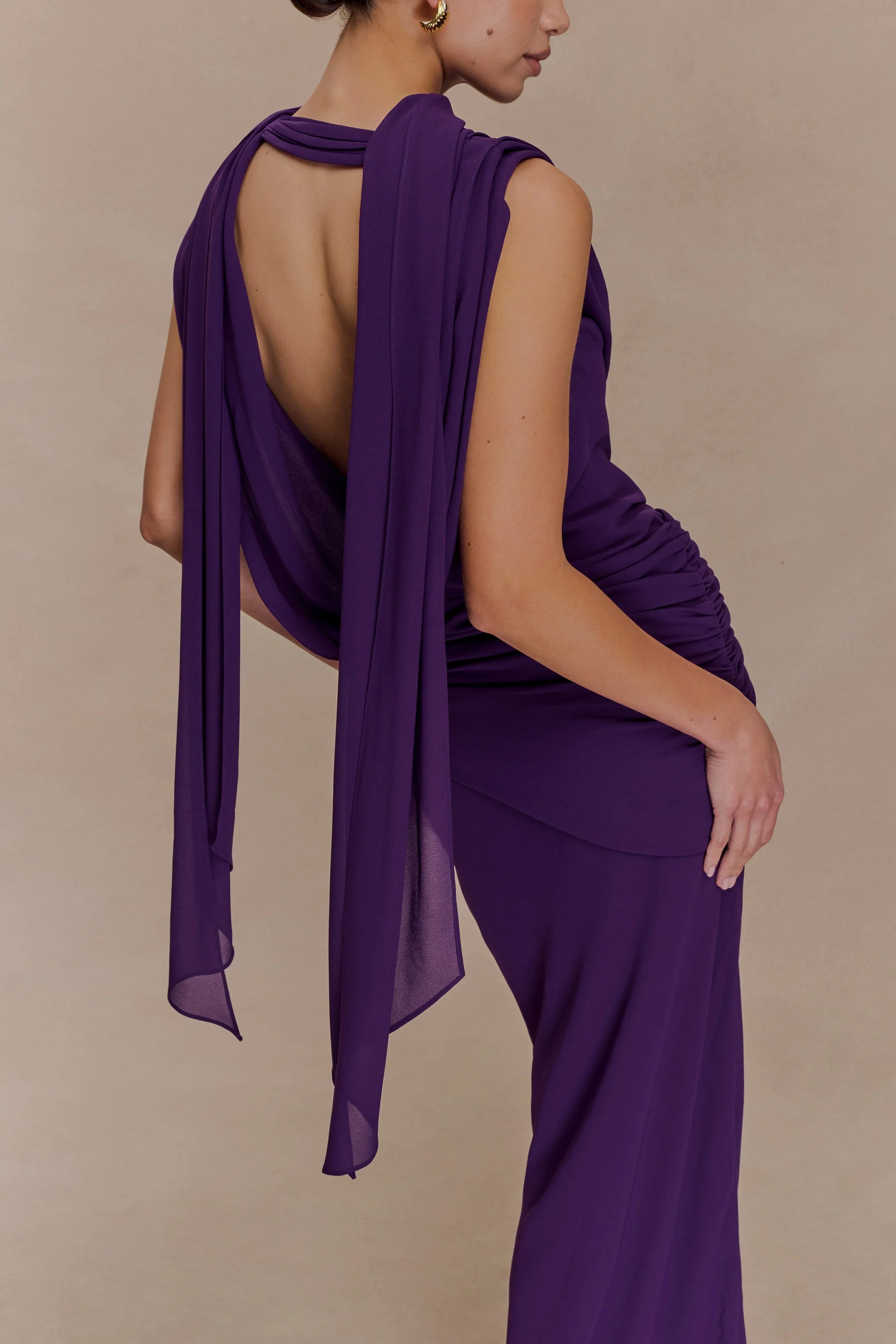 Giulia Chiffon Draped Maxi Dress Purple