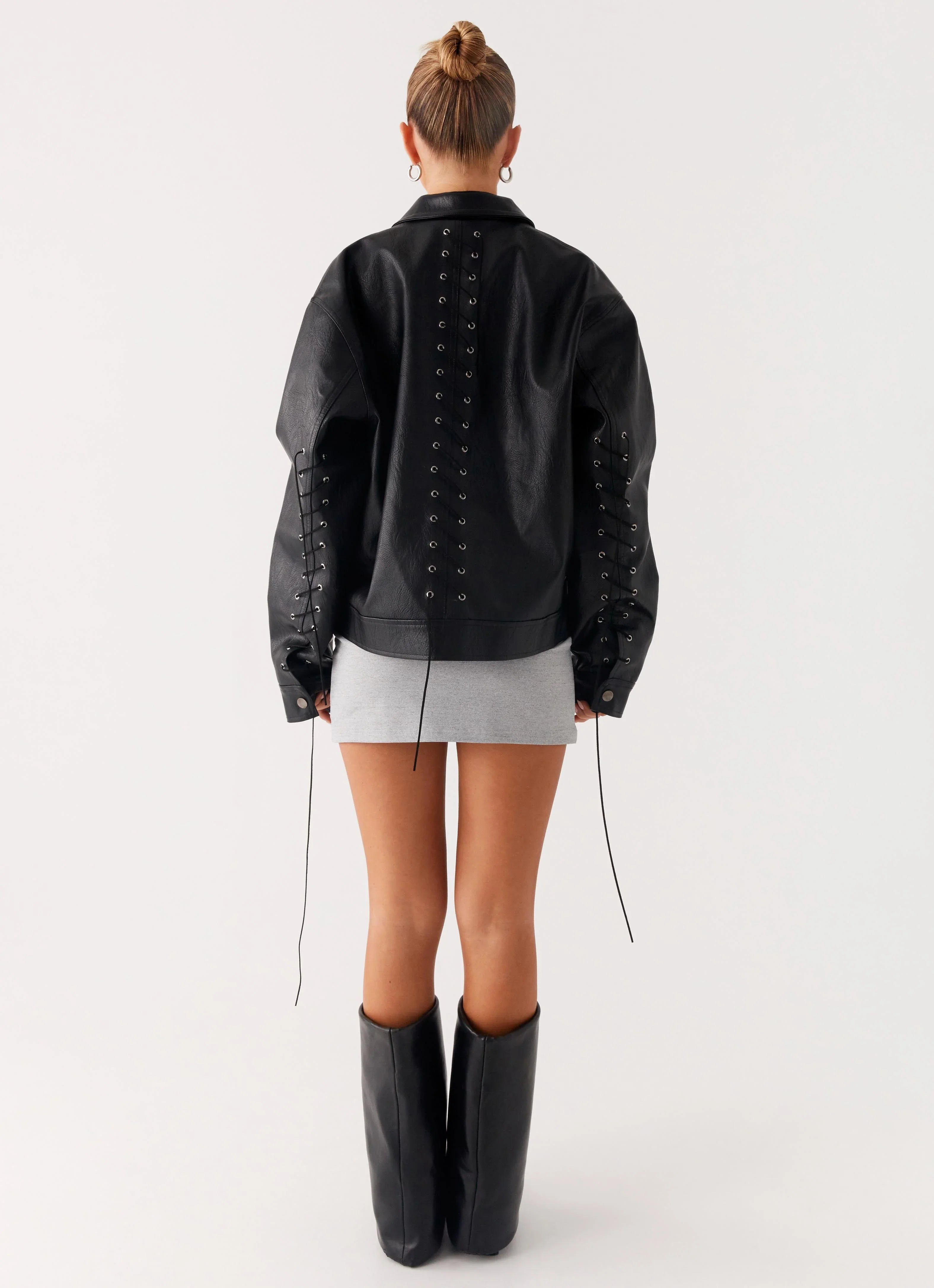 Lula Tassle Faux Leather Bomber Jacket Black