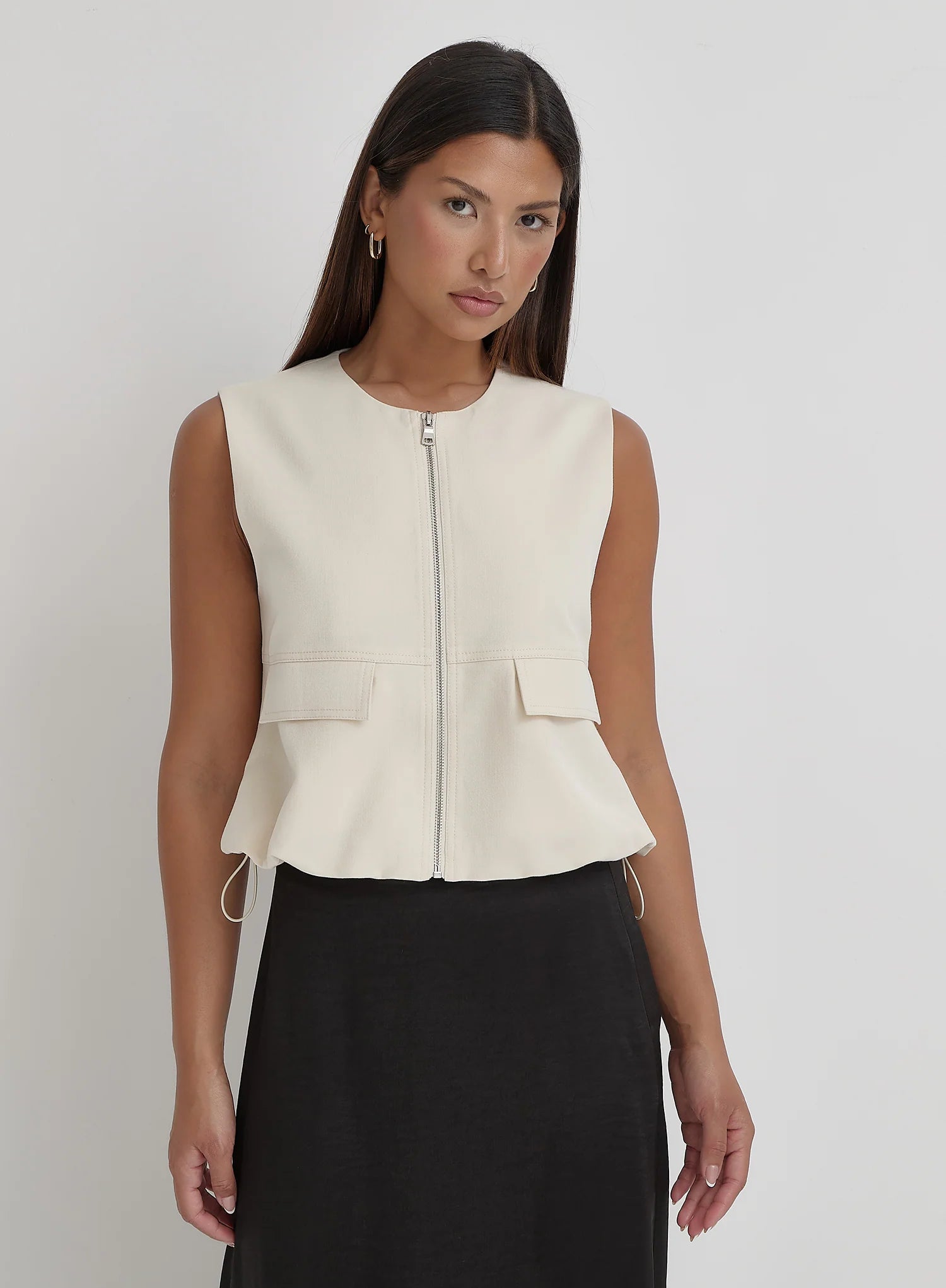 Cream Cotton Drawstring Gilet