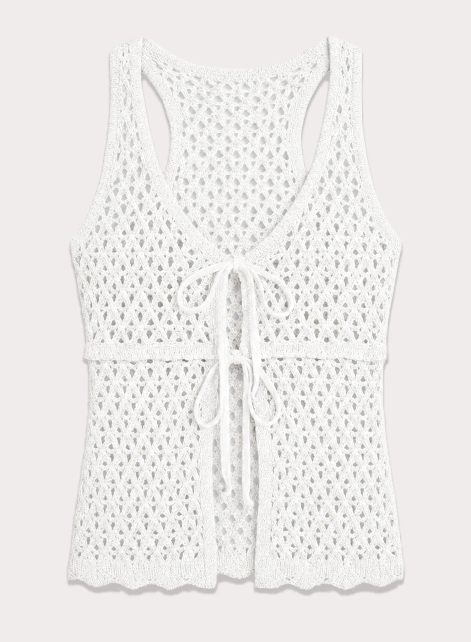 Off White Tie Front Crochet Top