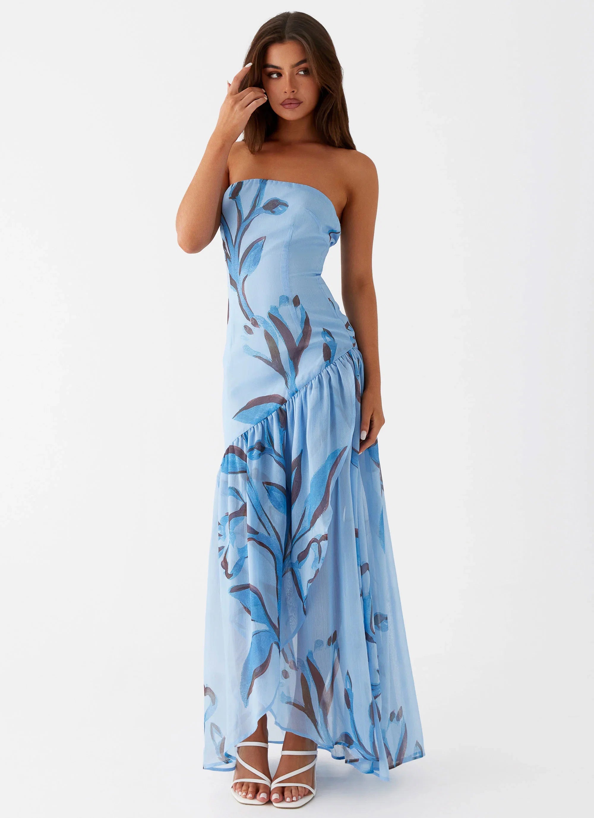 Solaris Strapless Maxi Dress Blue Floral