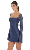 Foil Long Sleeve Bodycon Dress in Navy
