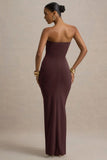 Ali Warm Brown Sweetheart Ruched Wrap Maxi Dress