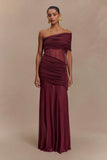 Dallas One Shoulder Mesh Maxi Dress Burgundy