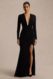 Command Black Plunge Neck Maxi Dress With Front High Split