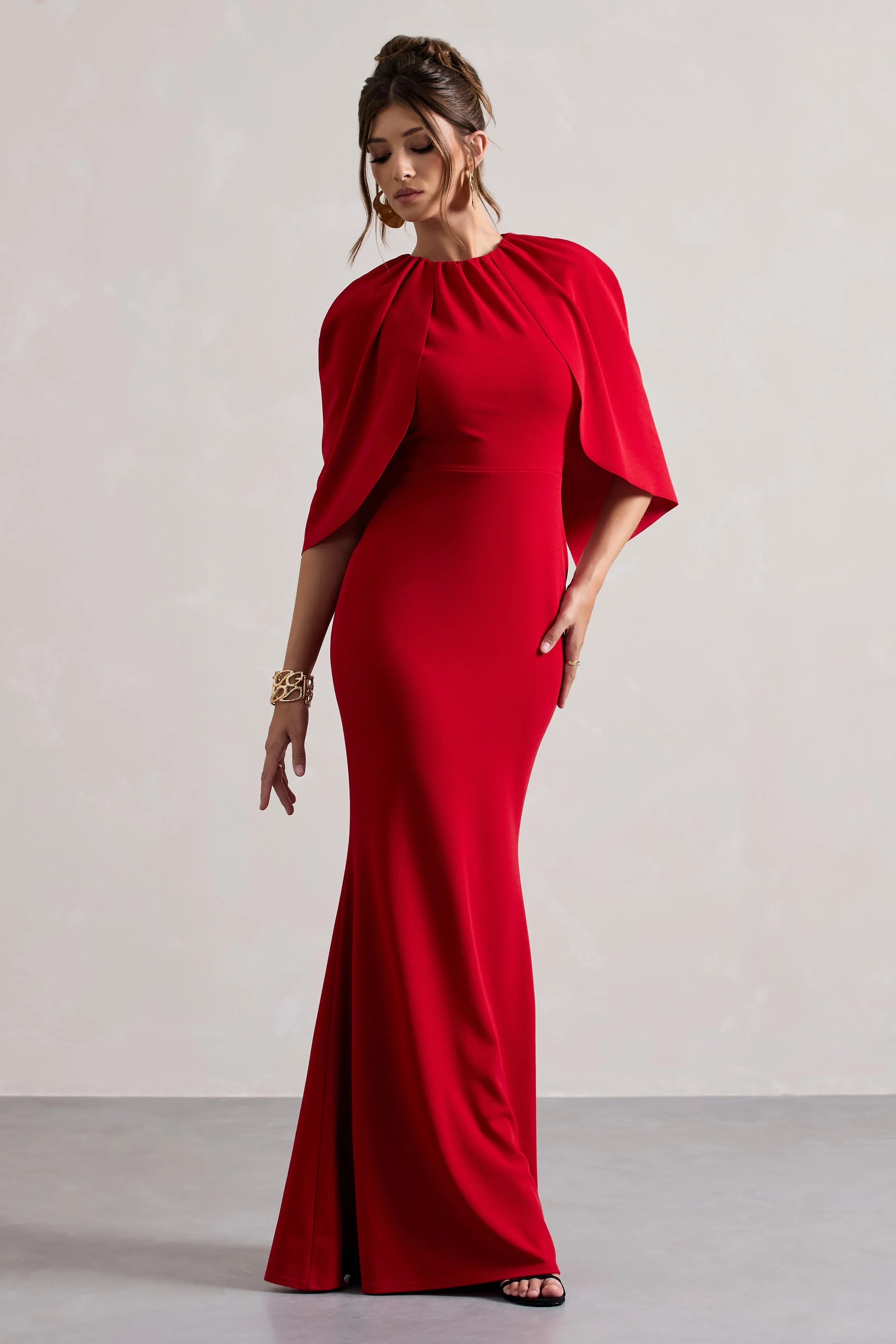 Kianne Red Draped Short Sleeve Maxi Dress