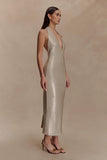 Carnation Sequin Halter Midi Dress Gold