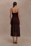 Willa Gathered Mesh Midi Dress Chocolate