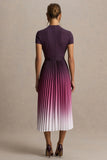 Libby Burgundy Ombre Woven High Neck Midi Dress With Pleated Detailing