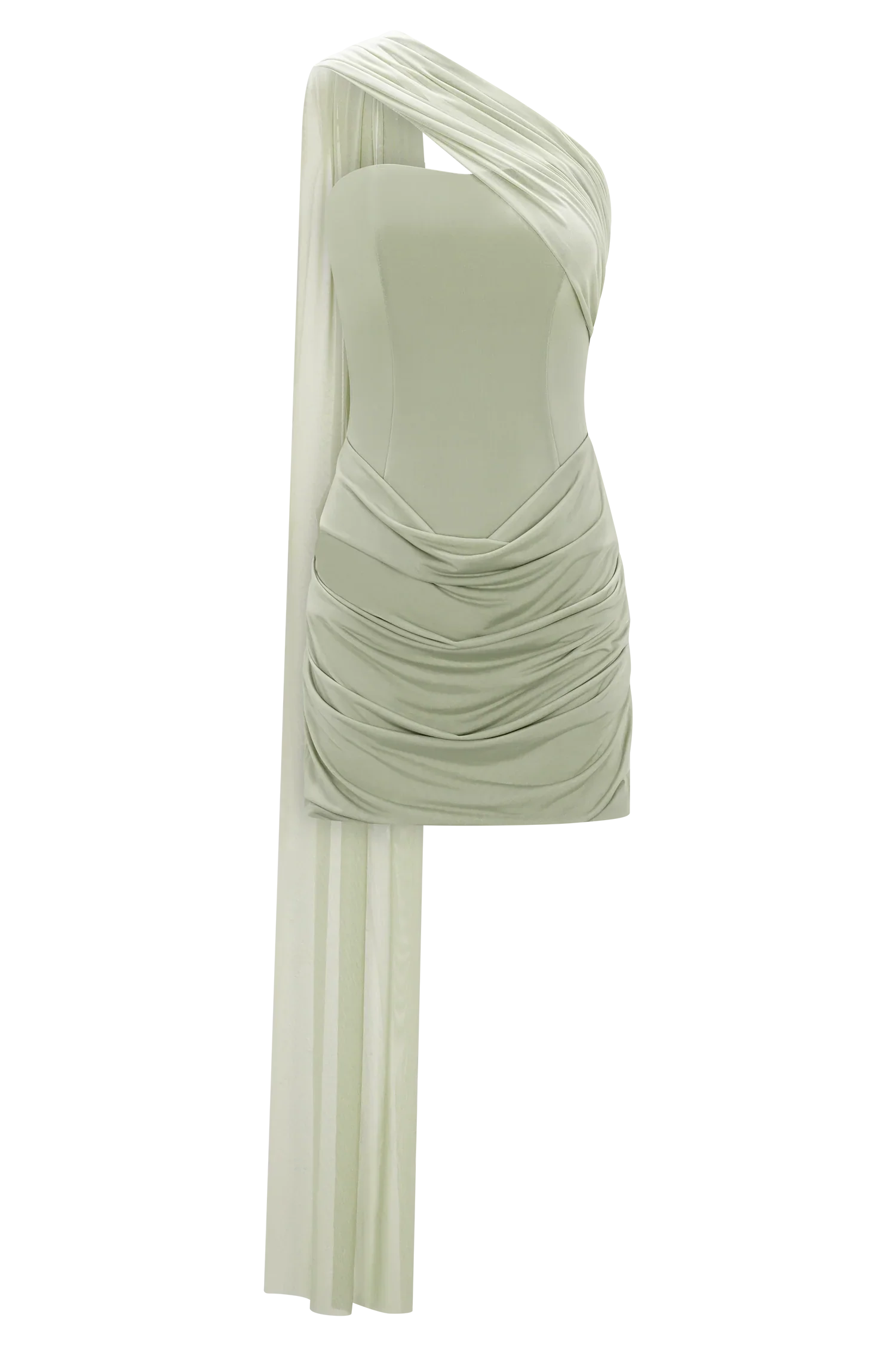 Mattea Slinky And Mesh Mini Dress With Scarf Sage