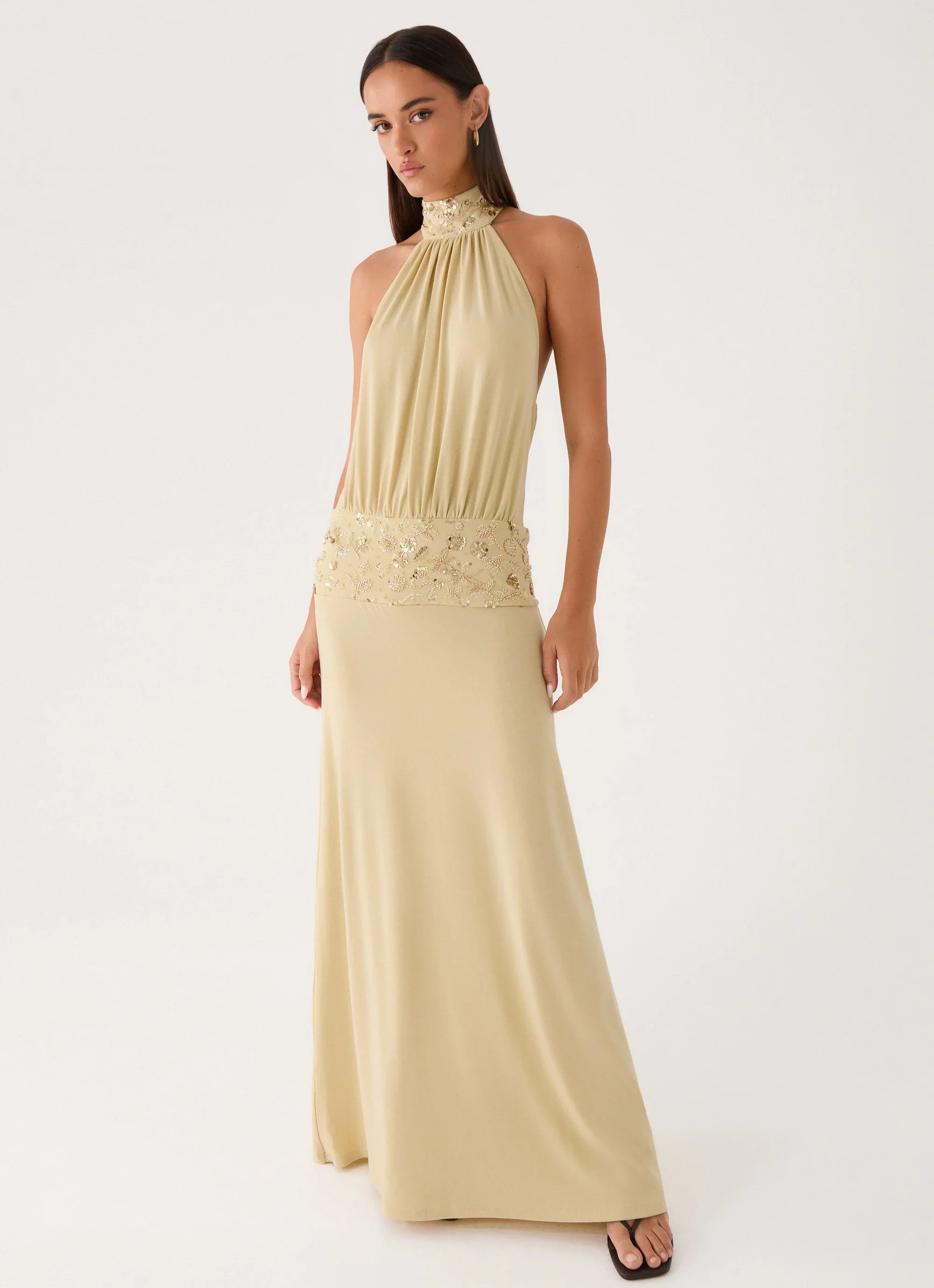 Donyale Halter Maxi Dress Pale Olive