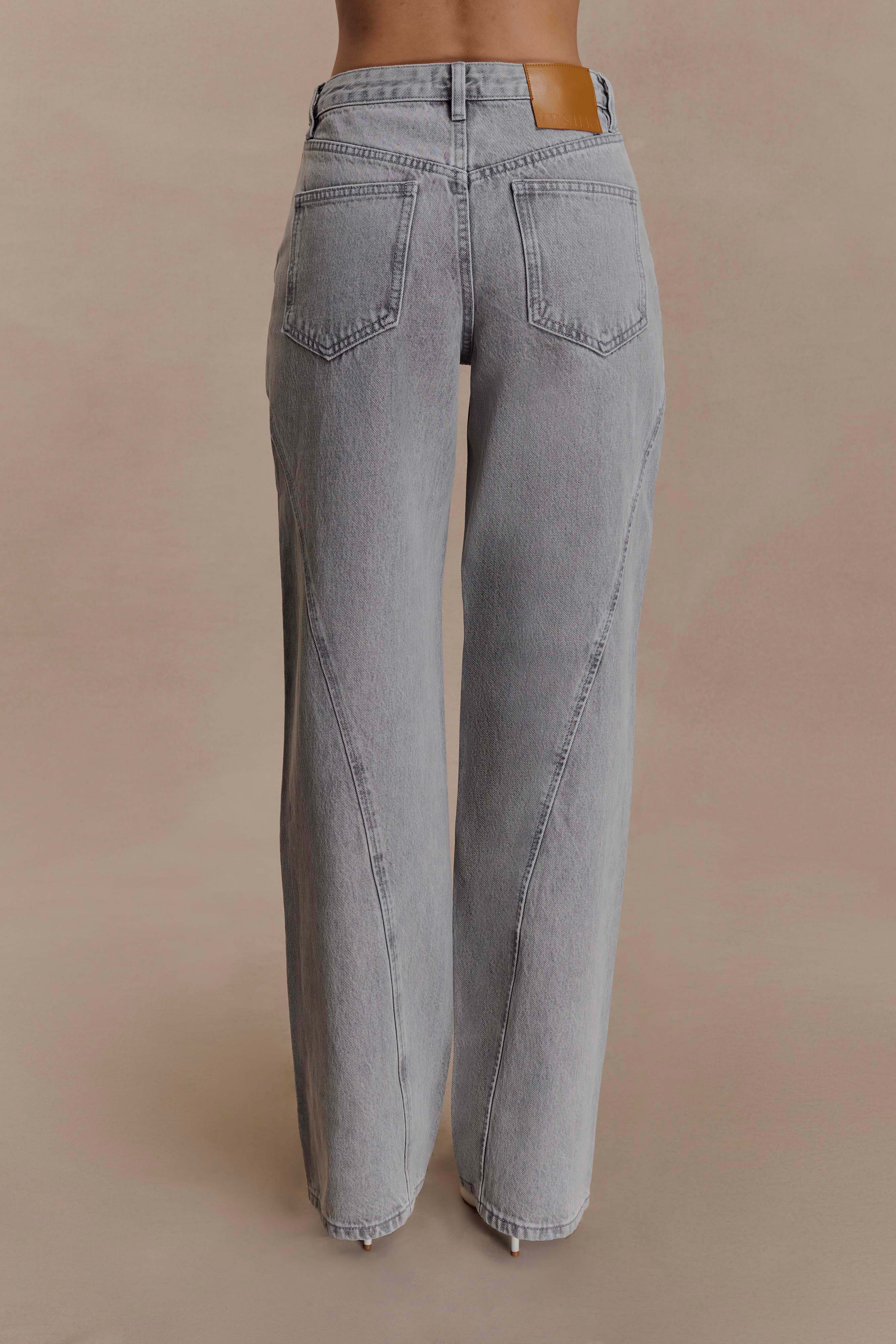 Georgette Mid Rise Paneled Denim Jeans Grey