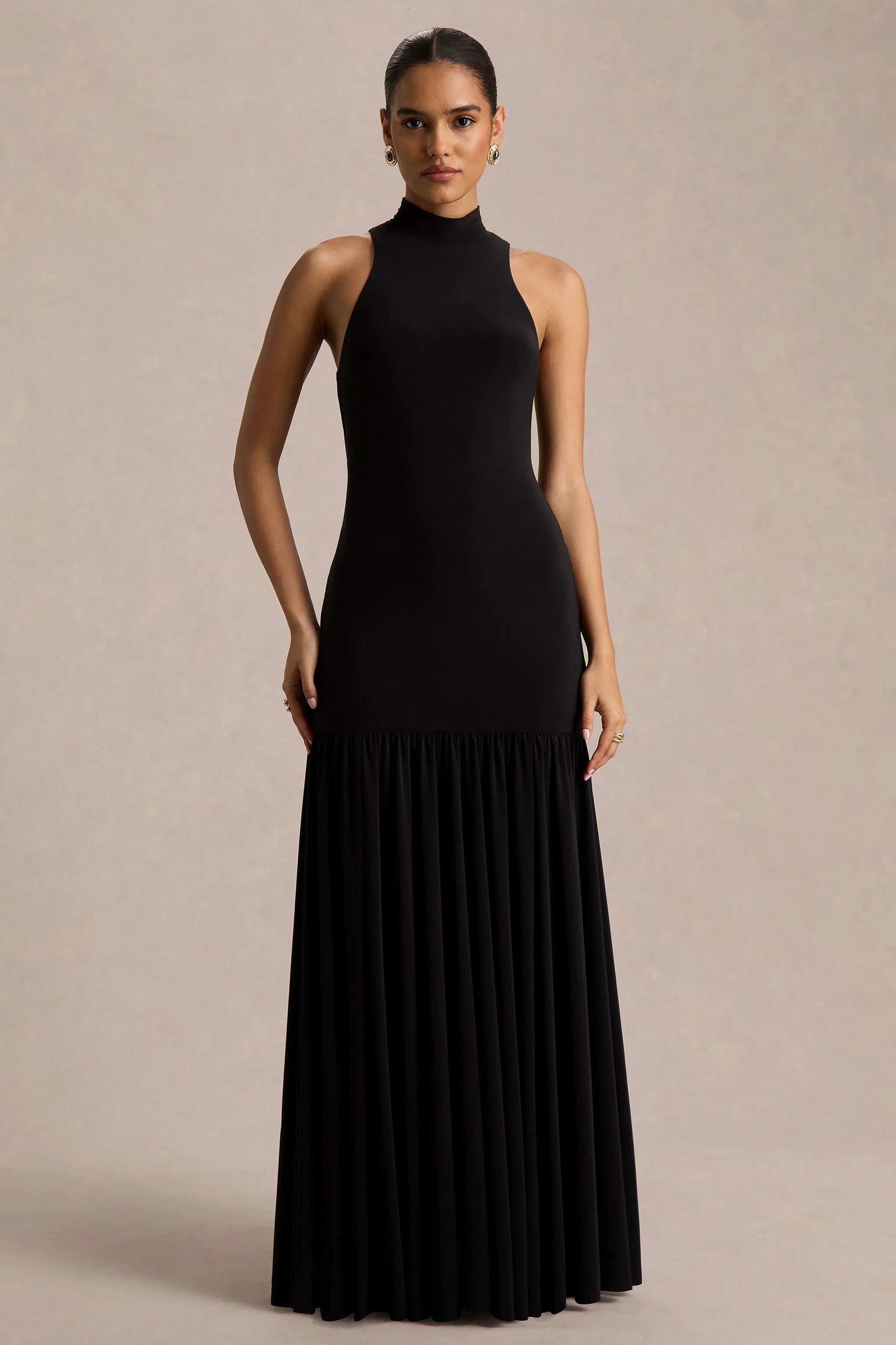 Tasmin Black High Neck Maxi Dress With Drop Waist