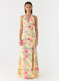 Colada Halter Maxi Dress Lemon Soleil