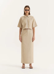 Beige Cropped Tailored Zip Through Shirt