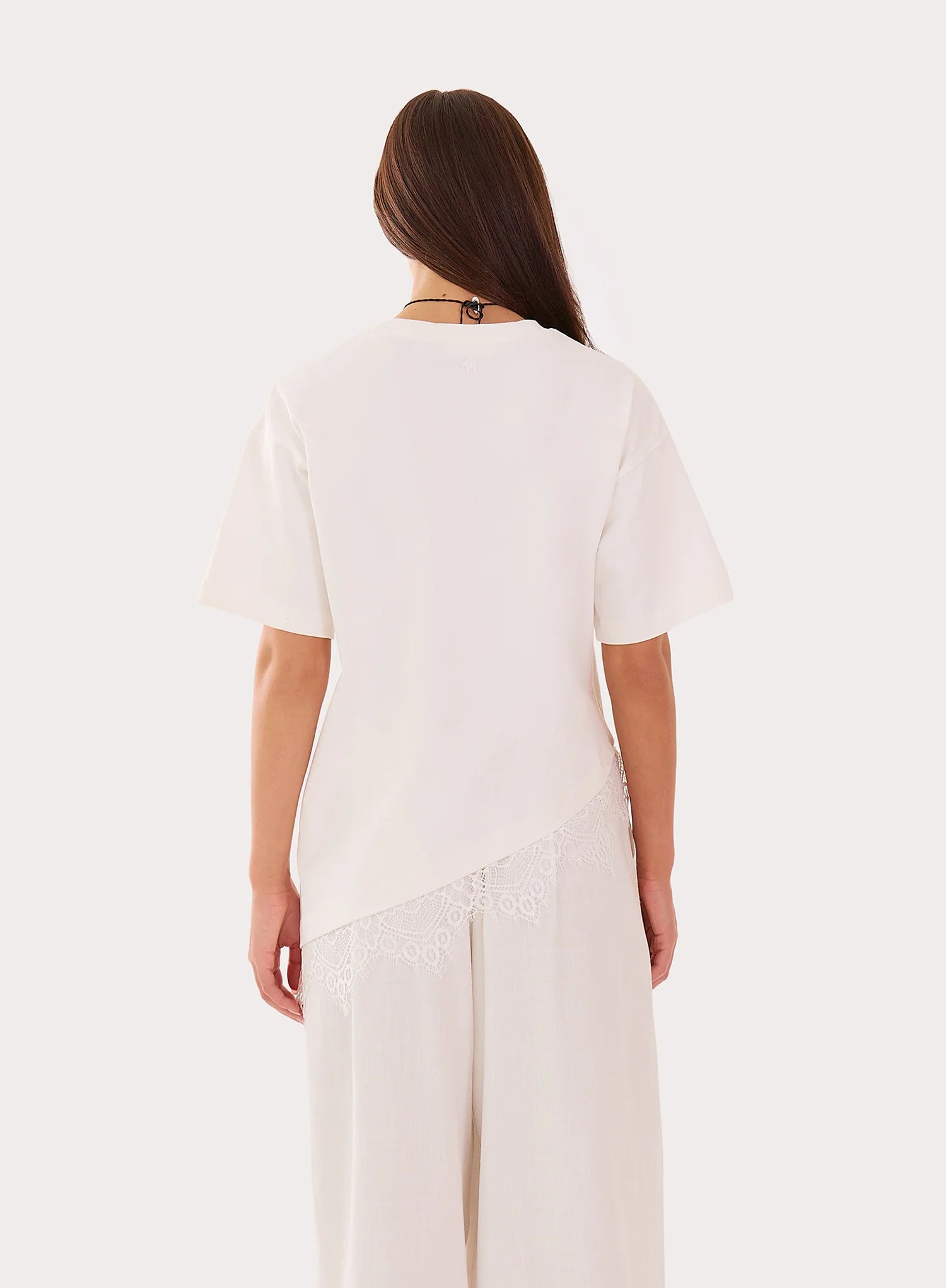 White Asymmetric Lace Hem T Shirt