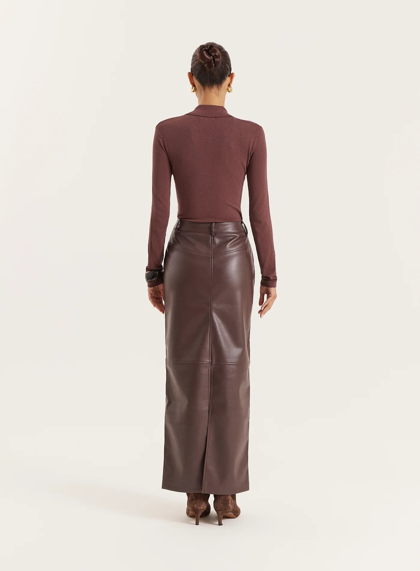 Chocolate Tailored PU Maxi Skirt