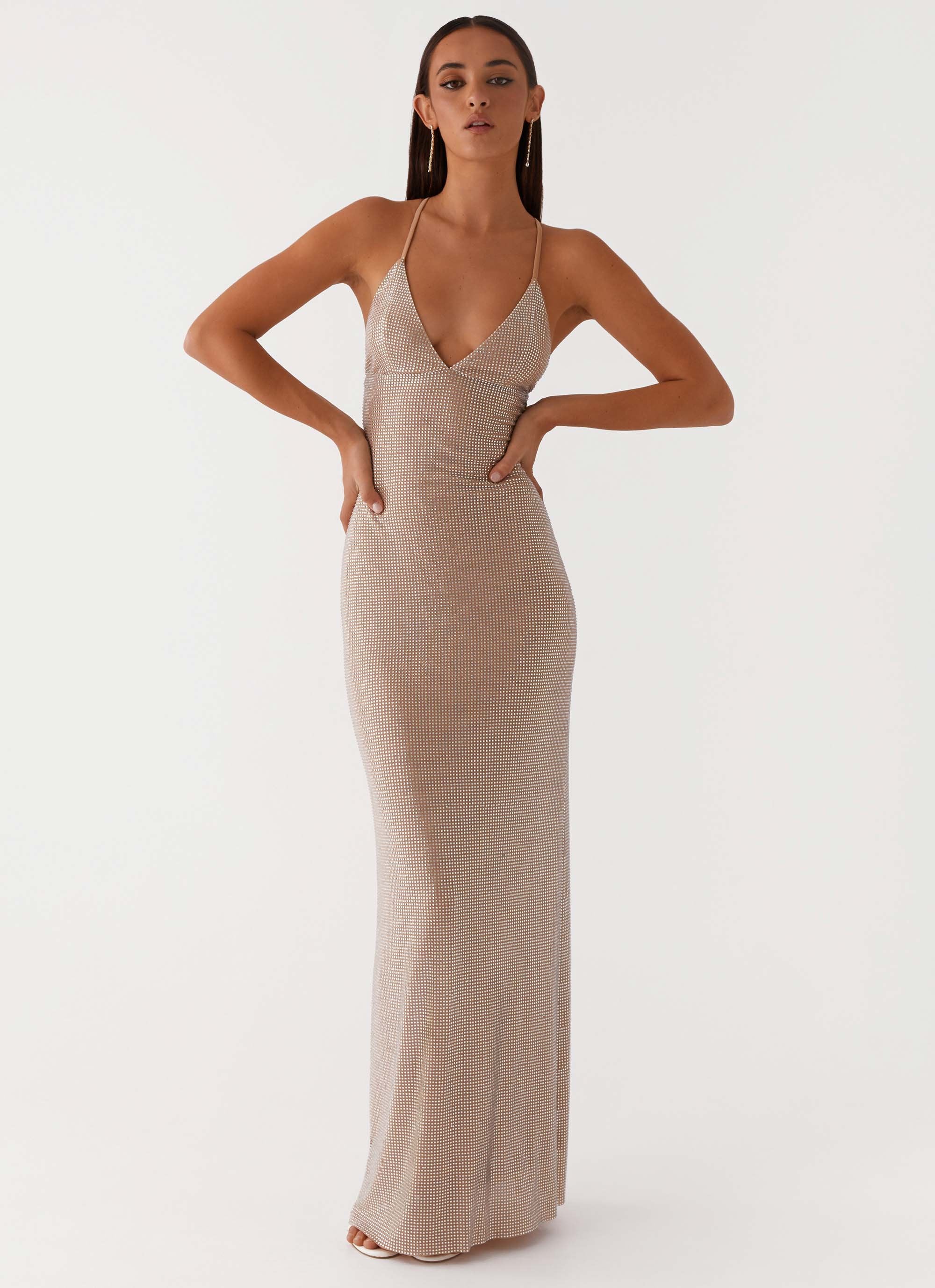 Tula Beaded Mesh Maxi Dress Silver Diamante